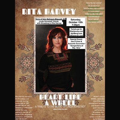 Rita Harvey's Heart Like A Wheel Tribute to Linda Ronstadt with Joe D'Urso's Acoustic Excursion - October 12